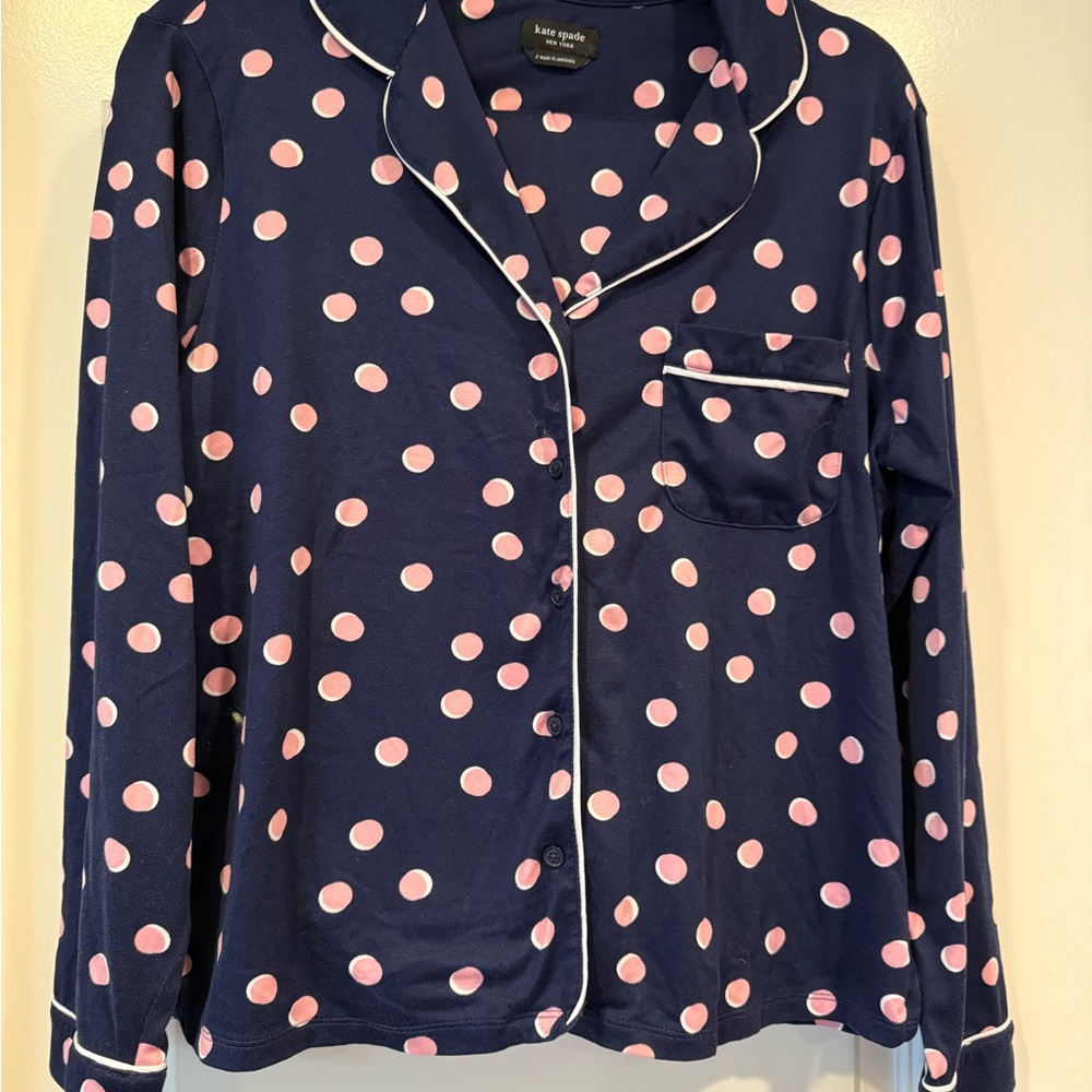 kate spade Navy Blue and Pink Polka Dot Pajama Top